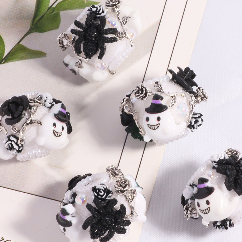 Wholesale 5PCS/Pack Halloween Skull Devil Cartoon Straight Hole Loose Beads DIY Mobile Phone Chain Key Chain Bag Chain Jewelry Accessories